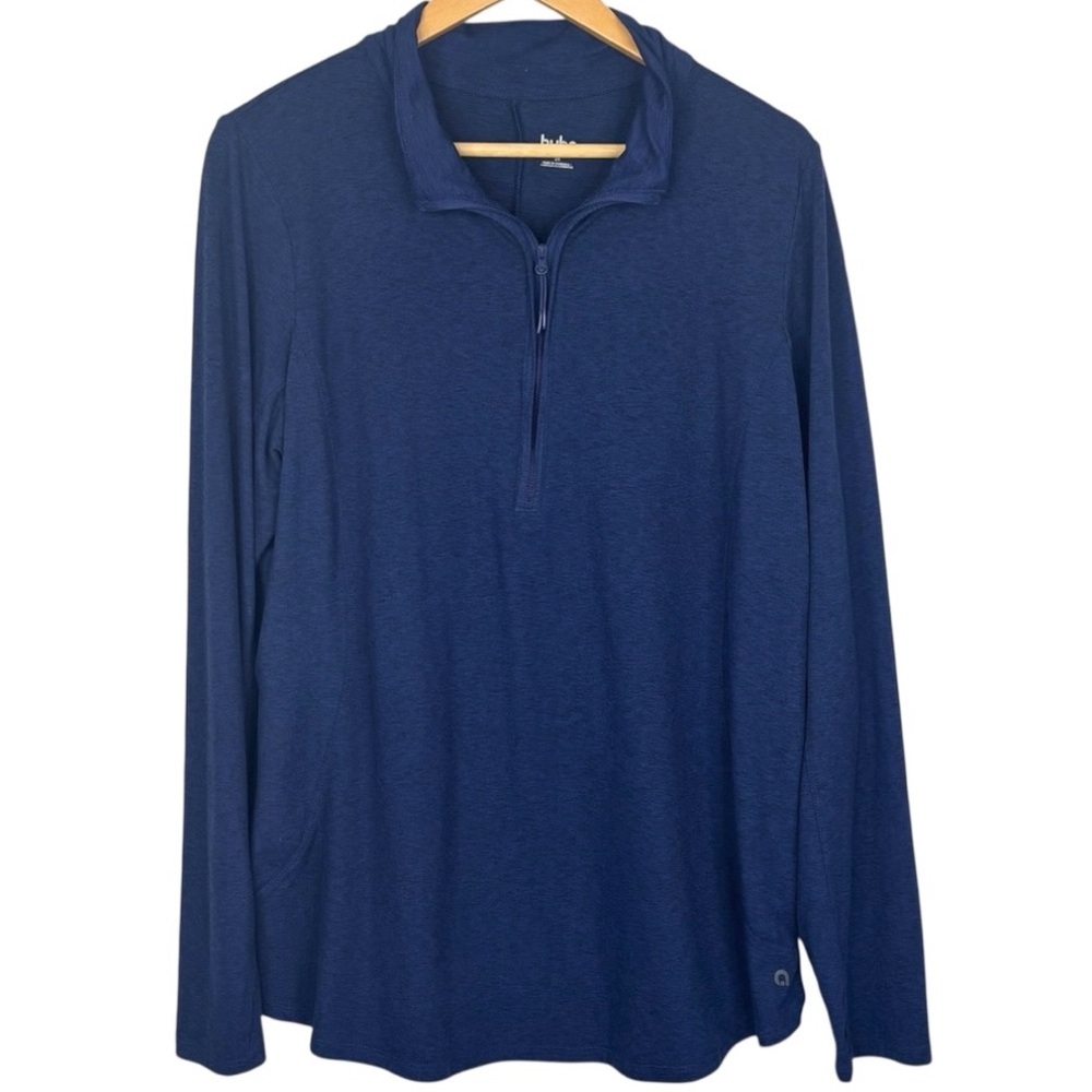 Hyba Dark Heather Blue Long Sleeve 1/2 Zip Long Sleeve  Activewear Top  2X